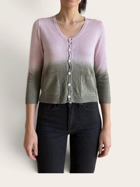 Pablo Gerard Darel Silk Blend Ombre Cardigan XS Cropped Lilac Sage Elbow Sleeve